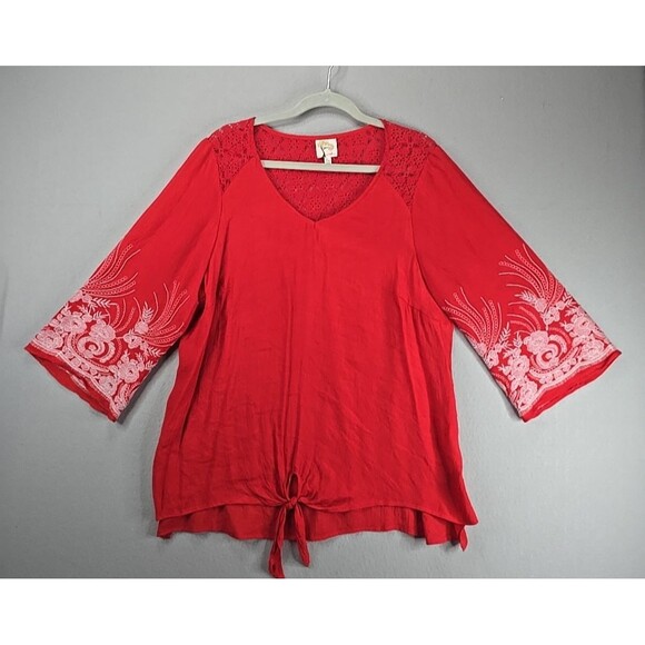 Fig And Flower Anthropologie Tunic Blouse Embroidered Bell Sleeves Womens 1X - Picture 1 of 11